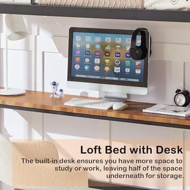 VECELO Metal Loft Bed Twin Size with Desk, Heavy Duty Bedframe with Removable Ladder and Safety Guardrail, Space-Saving, Noise Free, No Box Spring Needed, Matte Black - Image 3