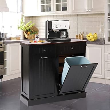LOUVIXA Tilt Out Trash Can Cabinet Dog Proof with Double Wood Hidden Trash Can Holder, Kitchen Free Standing Recycling Cabinet（Black） - Image 2
