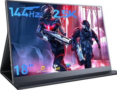 2.5K Portable Gaming Monitor, 18" 144Hz IPS Portable Laptop Monitor, Second Screen Dual USB C HDMI Computer Gaming Display with Speakers & Smart Cover, Travel Monitor for PC Phone PS4/5 Xbox Switch - Image 1