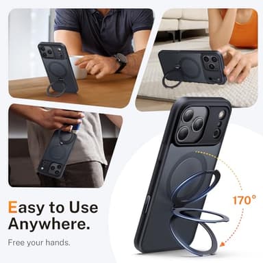 Peerock for iPhone 17 Pro Max Case: with 360° Spin Magnetic Stand, Camera Control Button, Fit for MagSafe, Military Drop Protective Slim Phone Cover for 17 ProMax with Ring Kickstand, 6.9", Black - Image 3