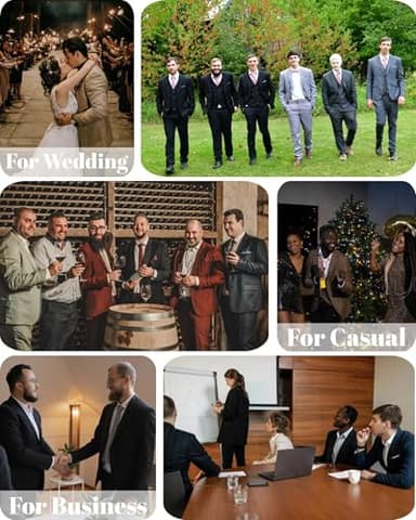 Cloudstyle Men's 2-Piece Suits Slim Fit 1 Button Dress Suit Jacket Blazer & Pants Set A/Black - Image 6