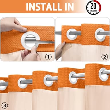 YellyHommy No Hook Shower Curtain with Snap in Liner Set Less Time Waffle Shower Curtain for Bathroom 75" L x 72" W Orange - Image 2