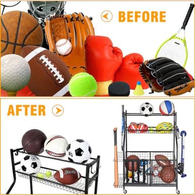 Snail Garage Storage System Sports Equipment Organizer with Baskets and Hooks, Sports Gear and Ball Storage Rack with Wheels for Garages, Playgroup, Gym and Schools, Powder Coated Steel, Black - Image 5