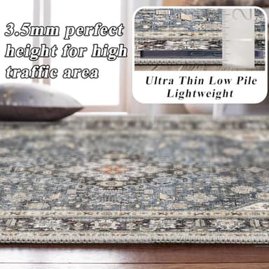 HILORUUG Washable Area Rug - 6x9 Bedroom Living Room Large Indoor Rugs Soft Oriental Vintage Rugs Non-Slip Backing Stain Resistant for Farmhouse Kitchen (6x9 Navy Blue) - Image 4