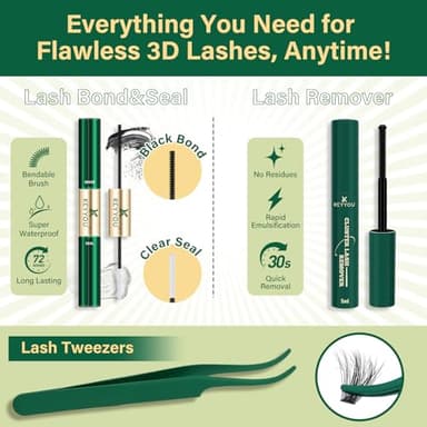 KEYYOU lash Clusters Kit 3D Effect Eyelash Clusters Kit 280pcs 80D100D 8-16MIX D Curl Individual Lashes Kit Wispy Lashes Volume Cluster Lashes Kit Natural Soft (3D Kit-80D100D-D-8-16MIX) - Image 6