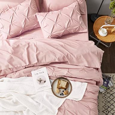 Bedsure Queen Comforter Set Pink - Bed in a Bag Queen Size 7 Pieces, GentleSoft™ Pintuck Bed Set Gift for Family, Pinch Pleat Pink Comforter with Sheets, Pillowcases & Shams - Image 8