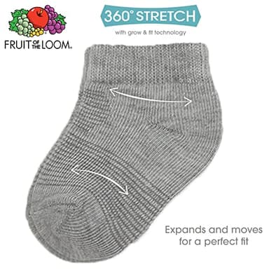 Fruit of the Loom Baby 22-Pack Grow & Fit Flex Zones Low Cut Stretch Socks - Unisex, Girls, Boys (0-6 Months, Grey) - Image 2