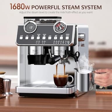 QJA Espresso Machine with Grinder, 20 Bar Pressure Professional Espresso Maker with 30 Grinding Settings, 58mm Portafilte, Anti-scalding Milk Frother Steam Wand for Latte Cappuccino (Stainless Steel) - Image 4