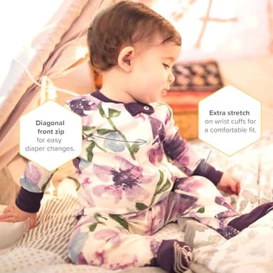 Burt's Bees Baby baby girls Pajamas, Zip Front Non-slip Footed Pjs, 100% Organic Cotton and Toddler Sleepers, Purple Watercolor Daylily, 18 Months US - Image 3