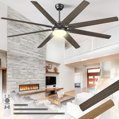 Arecovas 72 Inch Large Ceiling Fans with Lights and Remote, Black Ceiling Fan with Quiet DC Motor, 3CCT Dimmable, 3 Downrods, 8 Dual Finish Blades Industrial Ceiling Fan for Kitchen Living Room Patio - Image 1