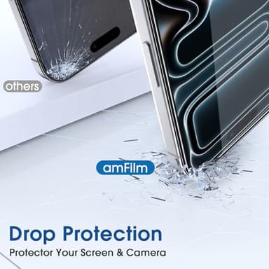 amFilm OneTouch Screen Protector for iPhone 17 Pro 6.3'' + Camera Lens Protector | Auto-Alignment Install | Bubble Free | 9H Tempered Glass | Shatterproof | FHD Clarity | Case Friendly | 2+4 Pack - Image 6