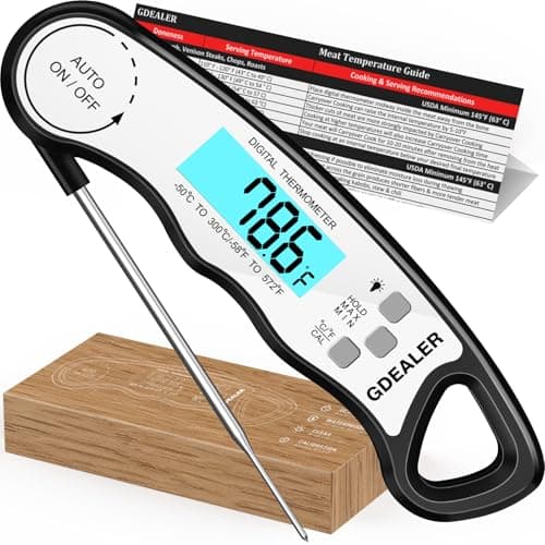 GDEALER Meat Thermometer Digital Instant Read Thermometer Ultra-Fast Cooking Food Thermometer with 4.6” Folding Probe Calibration Function for Kitchen Milk Candy, BBQ Grill, Smokers (Black) - Image 1