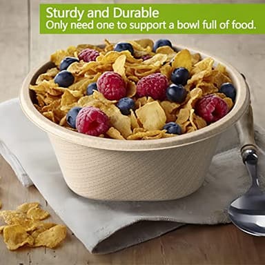 Homestockplus 32 Oz Deep Paper Bowls Disposable Bowl - Disposable Heavy Duty Compostable Bowls, Eco-friendly Sugarcane Bagasse Biodegradable Bowl for Soup, Salad, Dessert, Ice Cream [50 Pack] - Image 6
