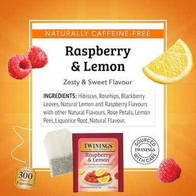Twinings Raspberry & Lemon Herbal Tea Individually Wrapped Bags, 20 Count (Pack of 6), Fruity & Zesty, Naturally Caffeine-Free, Enjoy Hot or Iced, 120 Teabags - Image 4
