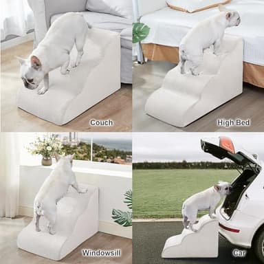 Dog Stairs Ramps for Small/Medium Dogs to Beds and Couch Up to 24'', 4-Step Dog Steps with Sturdy High-Density Foam, Pet Stairs with Non-Slip Bottom for Puppy and Cat, with Hair Remover Roller, White - Image 2