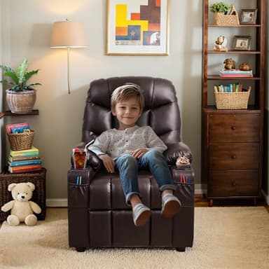 SNUGWAY Marshmallow Larger Kids Reclining Chair Leather Recliner Sofa Push Back Children Ages 3-12 - Image 2