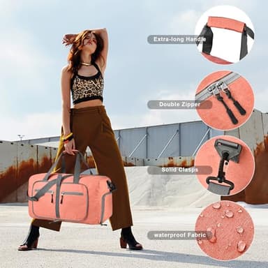 Dimayar 65L Travel Duffle Bag for Men Women - Foldable Duffel Bag with Shoes Compartment - Overnight Bags Waterproof & Tear Resistant(Orange) - Image 5