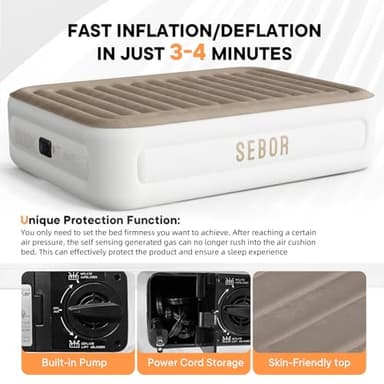 Sebor Air Mattress Queen with Built in Pump, 18 inch Inflatable Mattress, Weight Capacity of up to 660 lb MAX, Durable Blow Up Mattress for Home&Guests - Image 3