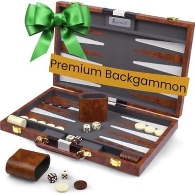 Large Backgammon Sets for Adults - Classic Board Games for 2 Players Adults and Kids - Premium Backgammon Set 15 inch Board and 32 Backgammon Pieces in Quality PU Leather Case - Gift for Man - Image 1