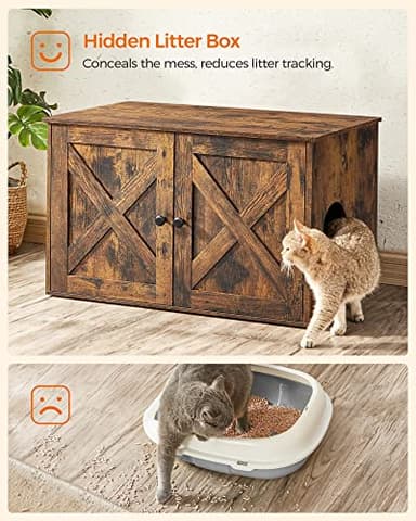 Feandrea Cat Litter Box Enclosure, Litter Box Furniture Hidden with Removable Divider, Indoor Cat House, End Table, 31.5 x 20.9 x 19.7 Inches, Rustic Brown UPCL002X01 - Image 6