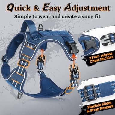 rabbitgoo Dog Harness Medium Sized No Pull, Tactical Service Pet Vest with Molle and Control Handle, Adjustable and Reflective Military Harness for Easy Walking and Training, Blue, M - Image 4