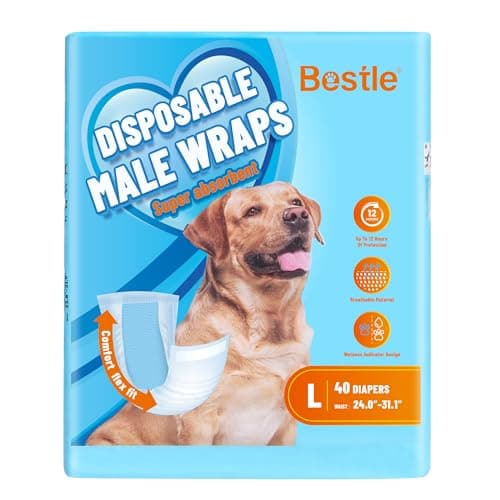 Bestle Male Dog Wrap, Disposable Dog Diapers, 40 Count, L (Waist 23.6”-31.5”), Wetness Indicator, Ultra Protection, Leak Proof, Super Absorbent, Soft - Image 1