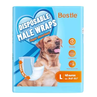 Bestle Male Dog Wrap, Disposable Dog Diapers, 40 Count, L (Waist 23.6”-31.5”), Wetness Indicator, Ultra Protection, Leak Proof, Super Absorbent, Soft - Image 1