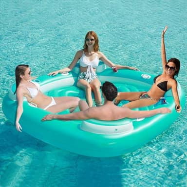 Jasonwell Floating Island Pool Float - Inflatable 4-Person Swimming Pool Lounger Raft River Lake Floaties Relaxation Water Floats with Cupholders Big Multi Person Tropical Party Toys for Adults - Image 1