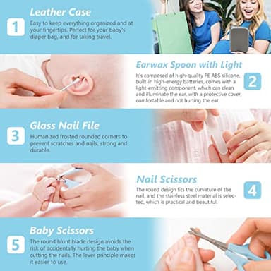 Baby Grooming Kit, Portable Baby Safety Care Set with Hair Brush Comb Nail Clipper Nasal Aspirator etc for Nursery Newborn Toddlers Infant Girl Boys Keep Clean (Blue) - Image 3