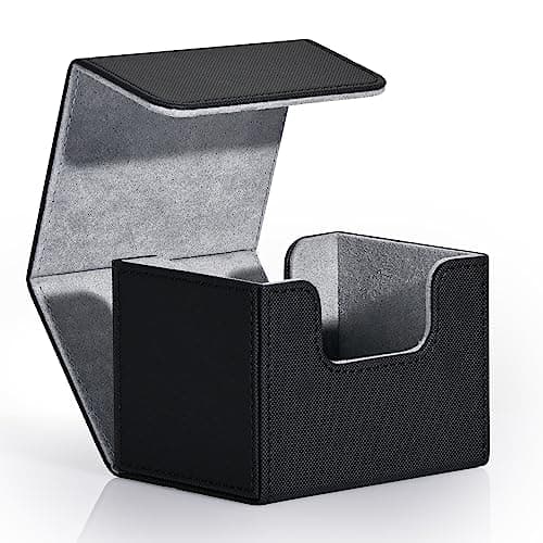 ZLCA Card Deck Box for Trading Cards, MTG Commander Deck Box Holds 120+ Single Sleeved Cards, Leather Magnetic Card Storage Box Fits for TCG CCG Magic Cards (Black) - Image 1