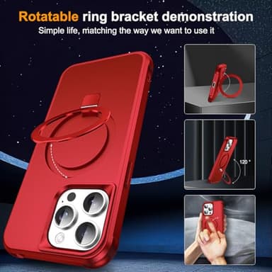 SKYLMW Compatible with iPhone 14 Pro Case with Invisible Magnetic O-Ring Stand Military-Grade Case for iPhone 14 Pro 6.1" [Compatible with Mag-Safe][Great Grip Feeling], Red - Image 2