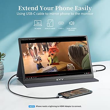 KYY Portable Monitor 15.6'' 1080P FHD USB-C Laptop Monitors w/Smart Cover & Dual Speaker, HDMI Computer Display IPS HDR External Gaming Monitor for PC Phone Mac Xbox PS4 Switch[Upgraded] - Image 5