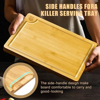 Cosy Family Wood Cutting Boards for Kitchen - XL - Bamboo Cutting Boards with Juice Groove, Serving Board Set, Thick Chopping Board for Meat, Veggies, Easy to clean - Image 6