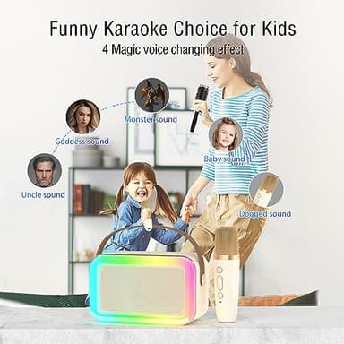 MEGUO Mini Karaoke Machine,Funny Toys Christmas Birthday Gifts for Kids Age 4-12 Girls,Boys,Adults, Karaoke Microphone Toys for 4,5,6,7,8,9,10,11,12+ Year Old Girls Boys (Beige 1 mic -Rainbow Lights) - Image 3
