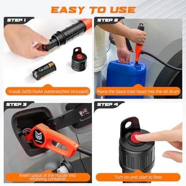 MANPICTE Portable Fuel Transfer Pump, Battery Powered Siphon Pump for Gasoline, Fuel, Gas, Diesel, Water Transfer, 2.4 GPM Flow Oil Extractor with Powerful Suction Ergonomic Nozzle 39 Inches Hose - Image 5