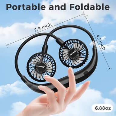 Portable Neck Fan, 2600mAh Battery Operated Ultra Quiet Hands Free USB Fan with Strong Wind, 360° Adjustable High Flexibility Wearable Personal Fan for Home Office Outdoor Travel (Black) - Image 6