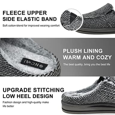 ONCAI Slipper for Men 2025 with Arch Support,Cotton-Blend Memory Foam House Slippers for Man Warm Strips Fluff Plush Wool-like Clogs with Rubber Sole Grey Size 12 - Image 3