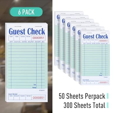 DGBDPACK 6 Guest Checks for Servers, Server Note Pads, Waiter Checkbook, Waitress Notepad for Restaurants, 50 Sheets/Pack, 300 Total Tickets,Thin Paper Checks - Image 3