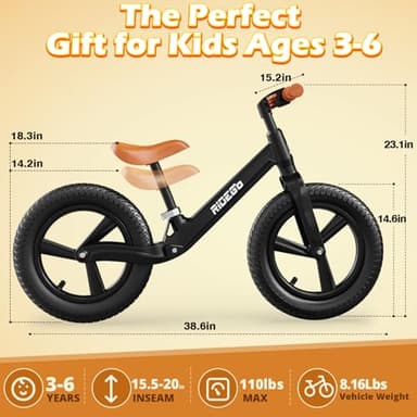 Ridego 14 Inch Balance Bike for Kids 2-6 Year Old,Lightweight Kids Bike with Adjustable Seat, Push Bicycle with Air Rubber Tires，Ride-on Toys Birthday Gift - Image 2
