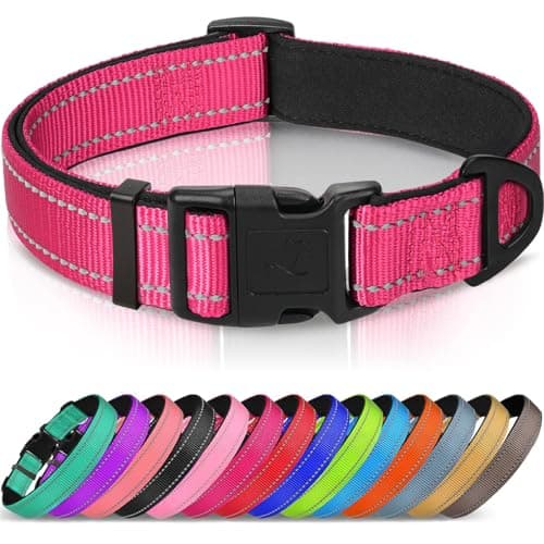 Joytale Reflective Dog Collar, Soft Neoprene Padded, Metal D-Ring, Nylon Pet Collar Adjustable for Large Dogs, Hotpink, L - Image 1