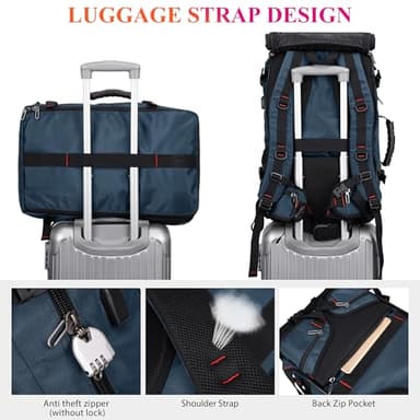 WITZMAN Carry on Travel Backpack for Men Women Airline Approved Convertible Nylon Duffle Backpack Luggage Bag (B682 blue) - Image 5