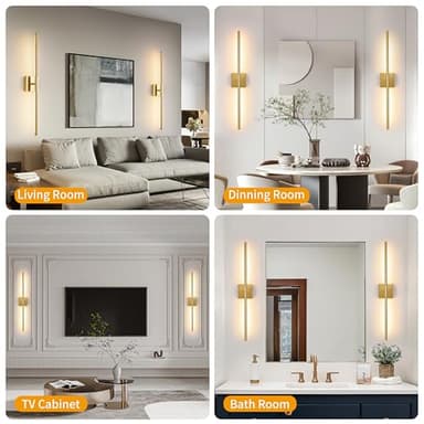 Morauroral Gold Battery Operated Wall Sconces, Dimmable Wall Sconces with Remote Control, Rechargeable Sconces Wall Lighting, 24″ LED Wireless Wall Lights for Bedroom, Living Room, Bathroom, Hallways - Image 4