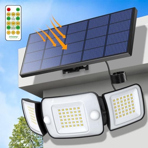 intelamp Solar Flood Lights Outdoor Waterproof, 6000mAh 1200LM Solar Powered Dual Motion Sensor LED Lighting Dusk to Dawn Security Floodlight Exterior with Remote 9.8ft Cable for Outside Garden House - Image 1