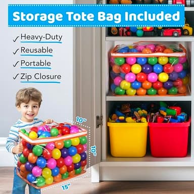 200 Ball Pit Balls for Toddlers with Storage Bag - 7 Bright Colors, Crush Proof, Great Play Toys for Tents, Pools, and Party - Image 3