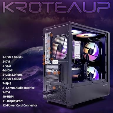 Kroteaup Gaming PC Computer Desktop,AMD Ryzen 5 5500 up to 4.2GHz, Radeon RTX 2060 6G, 16G DDR4, 1TB SSD, WiFi 6, RGB Fan x5, Tower Computers Windows 11 Home - Image 5