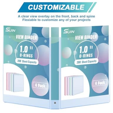 1'' 3-Ring-Binder with Pockets, 200 Sheets Capacity, 1 inch Binders fits 11" x 8.5" US Letter Size, Assorted 4 Pastel Colors - Ideal for School, Office, and Home Use (1 inch) - Image 4