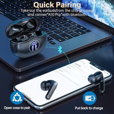 Sisism A10 Pro Wireless Earbuds, Bluetooth 5.3 Headphones HiFi Stereo 50H Playback LED Digital Display Ear Buds with ENC Noise Canceling Headset, IPX7 Waterproof Earphones for Gym/Running/Work - Image 2