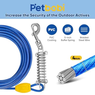 Petbobi Dog Tie-Out Cable and Stake - 20ft Heavy Duty Cable with Spring, No Tangle, 16in Ground Stake, Ideal for Yard, Camping and Beach, Suitable for Small Medium Large Dogs Up to 120 lbs, Blue - Image 2