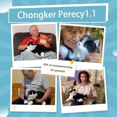 Chongker Interactive Companion Robot Cat Pets, Handmade Weighted Stuffed Animals, Cat Plush Toy with Voice Response, Realistic Heartbeat and Purring, Black Cat - Image 5