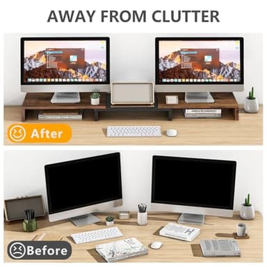TAVR Dual Monitor Stand Riser, Computer Monitor Stands for 2 Monitors, Extra Long Multifunctional Desktop Organizer Riser for Computer, Laptop, PC, Printer, TV, Max 43.3" Length, Rustic Brown - Image 2
